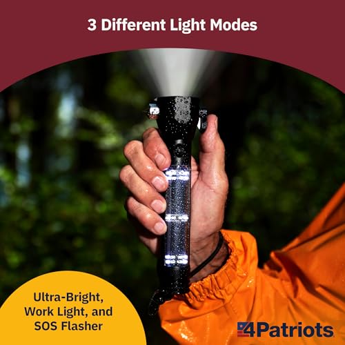 4Patriots HaloXT Rechargeable LED Flashlight, Ultra-Powerful 2000 mAh Battery, 3 Light Modes, Built-In Survival Tools