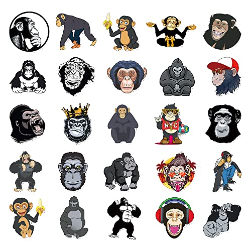 50 Waterproof Gorilla Vinyl Stickers - Fun Cartoon Designs