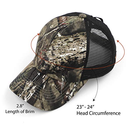 C.C Ponycap Messy High Bun Ponytail Cap - Adjustable Glitter Mesh Trucker Hat, One Size Mossyoak