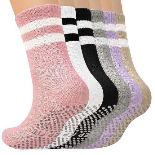 6 Pairs Non-Slip Grip Socks for Yoga & Pilates - Multicolor