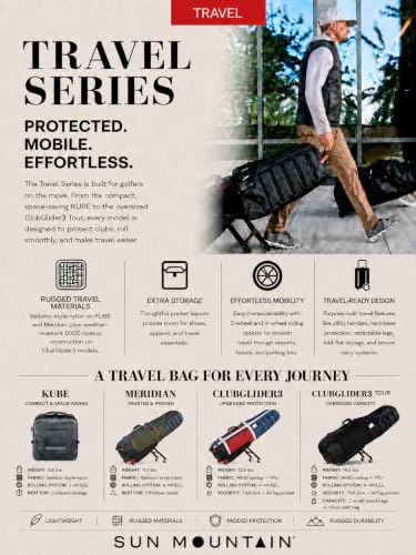 ClubGlider Meridian Golf Travel Bag - 4-Wheel Rolling System - Black