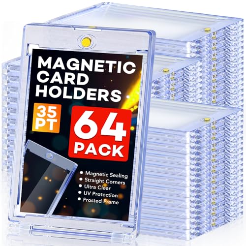 ZENOWICK 64 Pack Magnetic Card Holders - 35pt One Touch Acrylic Wallets with UV Protection