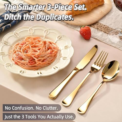 Wellfey Gold Silverware Set 60 Pieces for 20 - Dishwasher Safe Flatware
