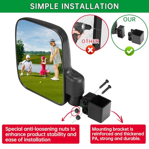 SHEJISI Golf Cart Mirror - Compatible with Club Car, Yamaha, EZGO & More, 3 Sizes