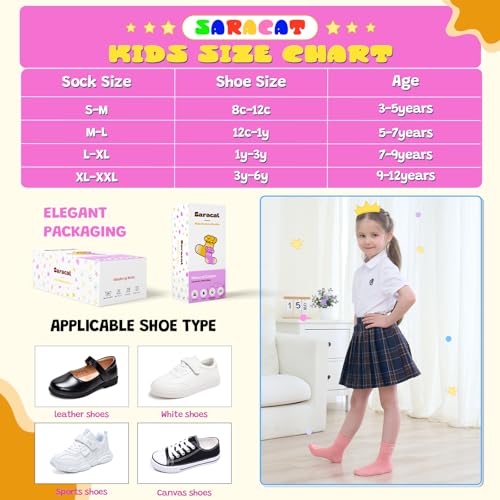Saracat X-Large-XX-Large 6 Pairs Multicolor Cotton Ankle Socks for Girls, Athletic & Cute