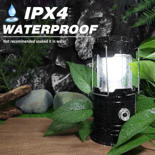 Solar Camping Lantern & LED Flashlight - Collapsible Design - Modern Black