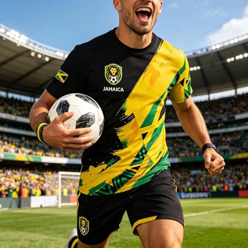 BJU Men’s & Women’s Jamaica Yellow Soccer Jersey Large National Sports Football Top