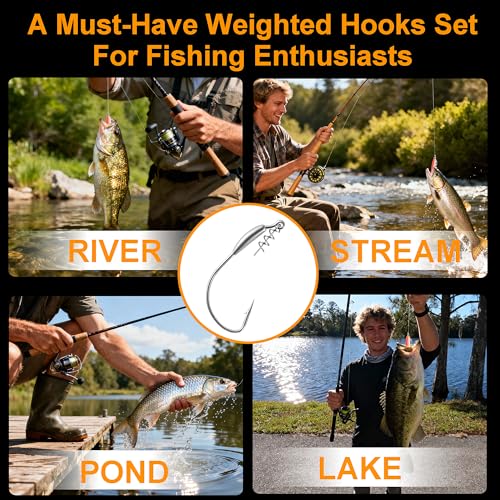 24Pcs EWG Weighted Fishing Hooks Set with Box - Multiple Sizes