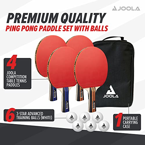 Advanced Ping Pong Paddle Set for 4 Players - Includes 4 Paddles, 6 Balls & Case