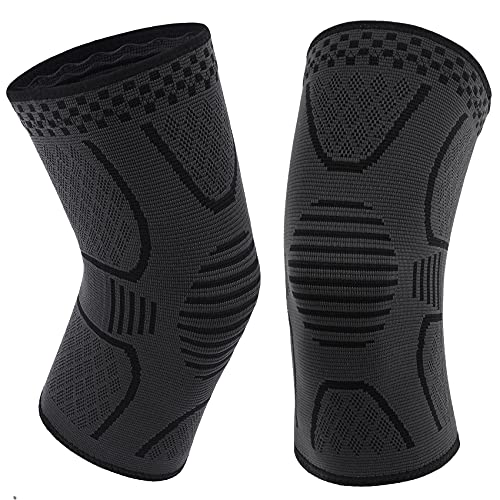 Copper Knee Brace Compression Sleeve Support - 2 Pack Black & Dark Grey Medium