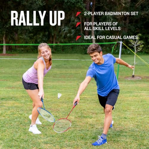 Badminton Racket and Birdie Set - 2 Player - Red and Blue