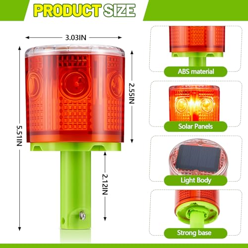 2 Pcs Solar Strobe Warning Light 360 Degree Single Column IP65 Waterproof Emergency Strobe Flashing Barricade Safety Road Construction Traffic Light (Red,Stand)