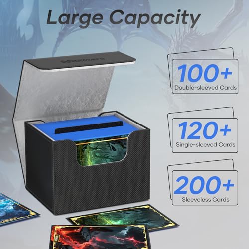 Card Deck Box for 100+ Cards with Magnetic Closure & Dividers - Black B2-Horizontal