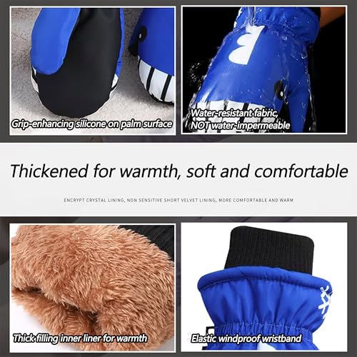 Kids Winter Warm Ski Gloves - Outdoor Mittens for Ages 4-8 - Blue