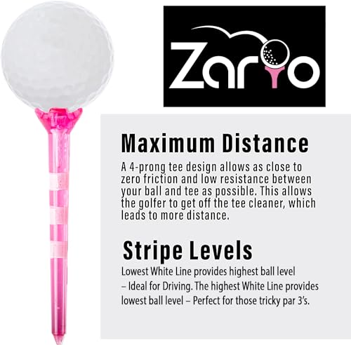 Zario Pink 3-1/4in & 1-1/2in Golf Tees Combo - Near Unbreakable, 4-Prong, Height Stripes