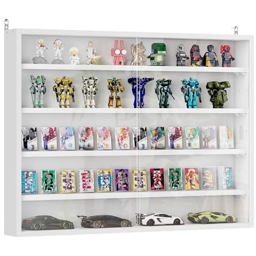 5-Tier Wall Mounted Display Cabinet with Glass Doors - White