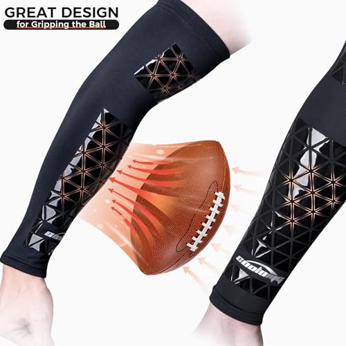 COOLOMG Youth & Adult White Football Arm Sleeve with Sticky Grip - Small Pair