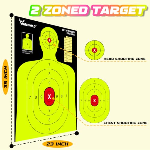 Silhouette Shooting Targets 23x35 Inch - 5 Pack Fluorescent Multi Color