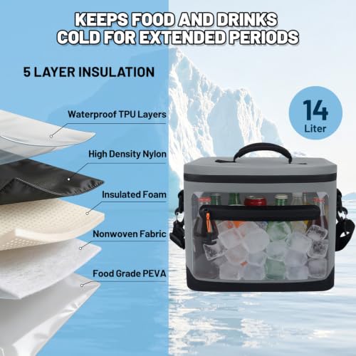 Cliduli Grey 14-Liter Insulated Leakproof Soft Cooler Bag - Medium (16-Can)