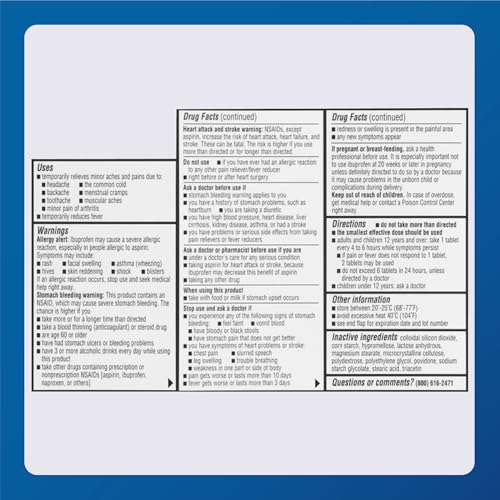 Ibuprofen Tablets 200 mg - Dye-Free Pain Relief - 100 Count