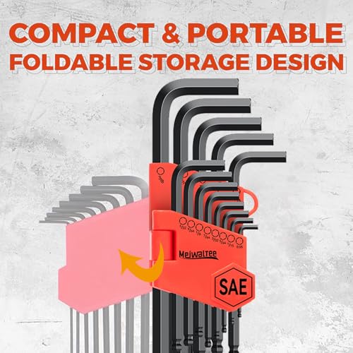 Meiwaltee Allen Wrench Set, 26PCS Metric (1.27-10mm) & SAE (0.05"-3/8") Allen Key Set, L-Hex Key Set With Long Arm Ball End,Visible Size-Marked For Bicycle - Appliance Repair, Furniture Assembly