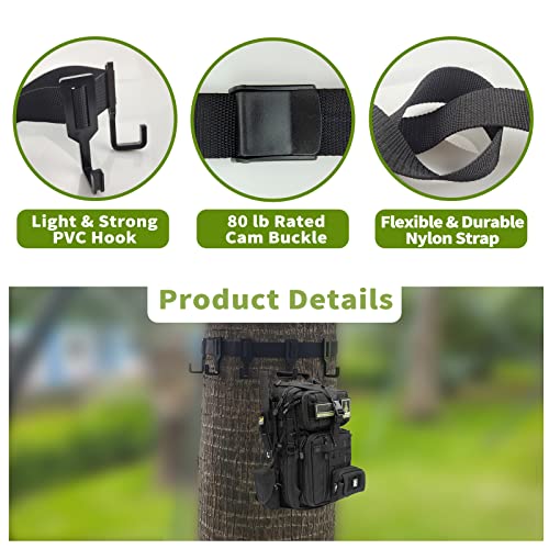 Treestand Strap Gear Hangers with Hooks - Lightweight, Black