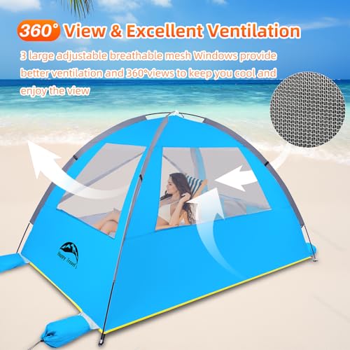 Happy Travel Sky Blue 3-Person Beach Tent with UPF 50+ UV Protection & Ventilation