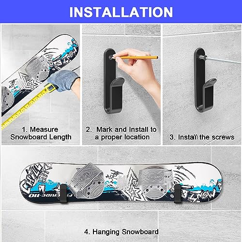 Snowboard Wall Mount Clips - Rubber-Dipped, Black, 2 Pcs