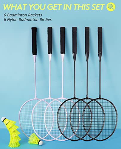 Lightweight Badminton Racket Set - 6 Rackets & 12 Birdies - 2 Colors