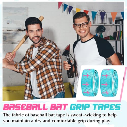 Pushglossy Cross Style Bat Grip Tape for Baseball & Softball - Blue & Rose Red, Non Slip, 1.5mm Thick