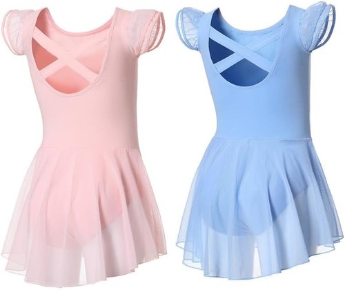 DIPUG Ballet Leotard for Girls - Flutter Sleeve Design with Criss-Cross Back | Toddler Size