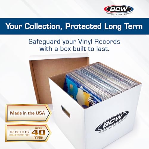 BCW Vinyl Record Storage Boxes 3 Pack – Holds 65 LPs Each, Stackable with Handles