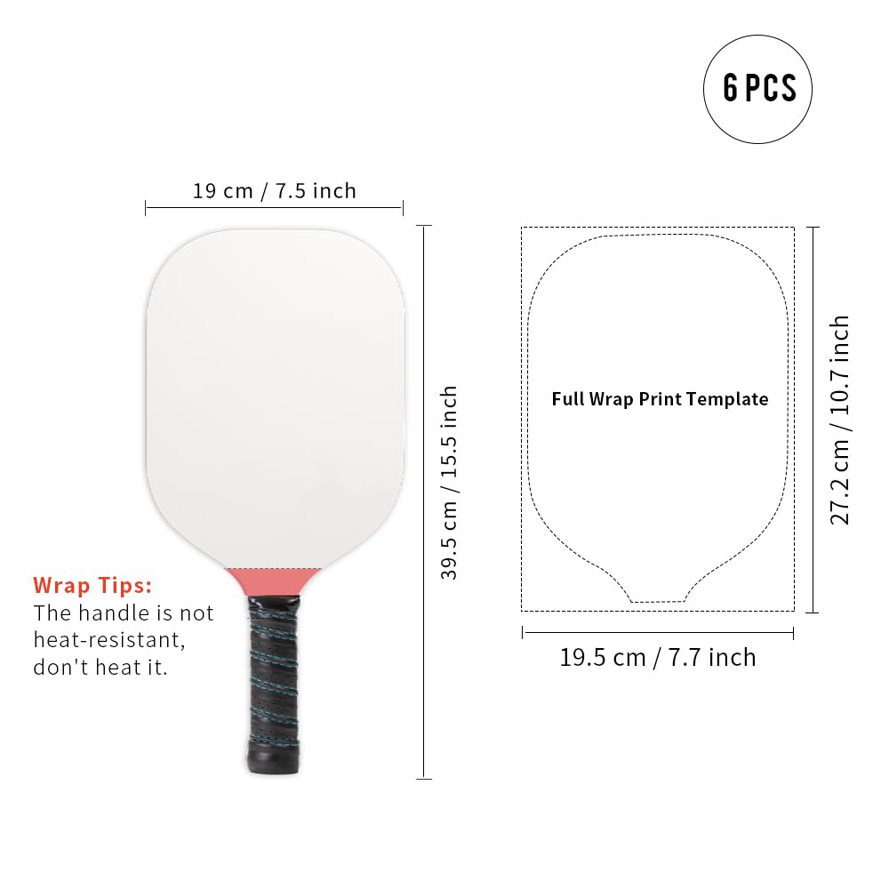 PYD Life Pickleball Paddles Plywood Sublimation Blanks 7.5" x 15.5",2/5 Inch Thickness 8 OZ Double Sided Printable One Side White One Side Wood (6 Pack-White Side and Wood Side)