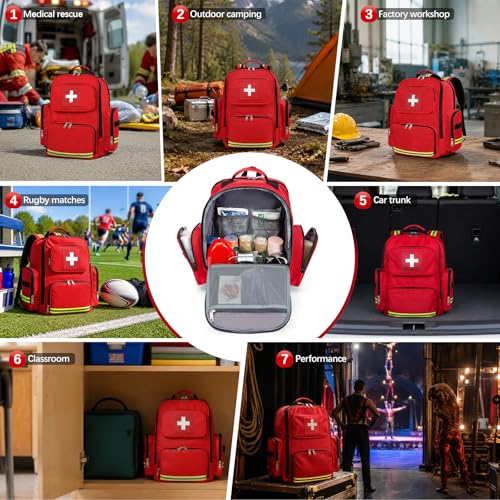 Large Red First Aid Backpack - Emergency Medical Supplies Bag