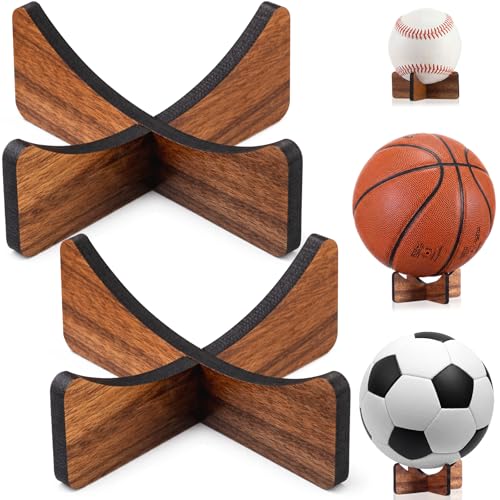 Walnut Ball Display Stand Rack - Set of 2 for Sports Balls