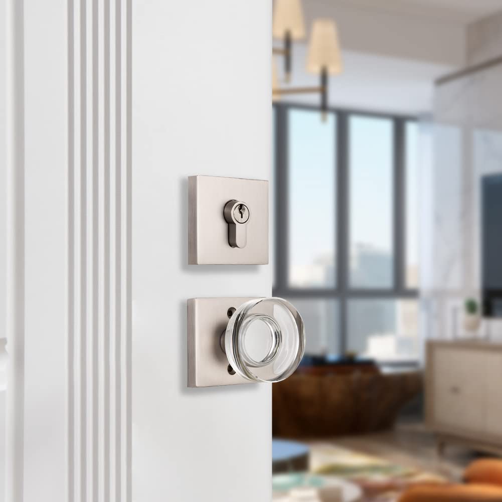 COOLNEWS Door Locks with Deadbolts, Crystal Glass Entry Door Knob and Deadbolt Lock Set, Satin Nickel