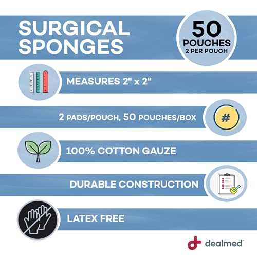 Sterile Gauze Sponges 2" x 2" - 8-Ply Cotton Wound Dressing - 100 Count, 1 Pack