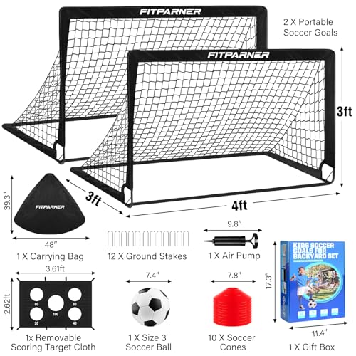 Portable Backyard Soccer Goals Set - 4x3FT - 2 Pack with Target & Cones