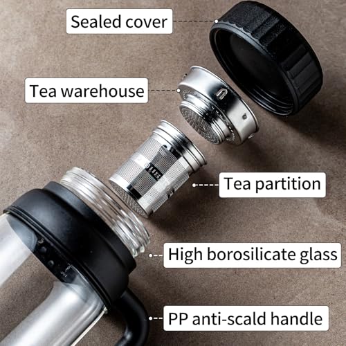 White 32oz Glass Tea Infuser Bottle with Removable Infuser & Leakproof Lid