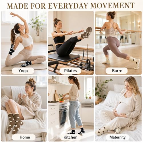 Non-Slip Yoga & Pilates Socks for Women - Grip Socks Multipack, US 5-9