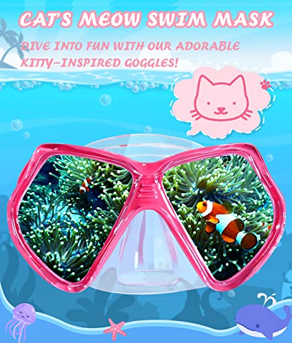 Kids Swim Goggles with Nose Cover - Anti-Fog Tempered Glass, Red