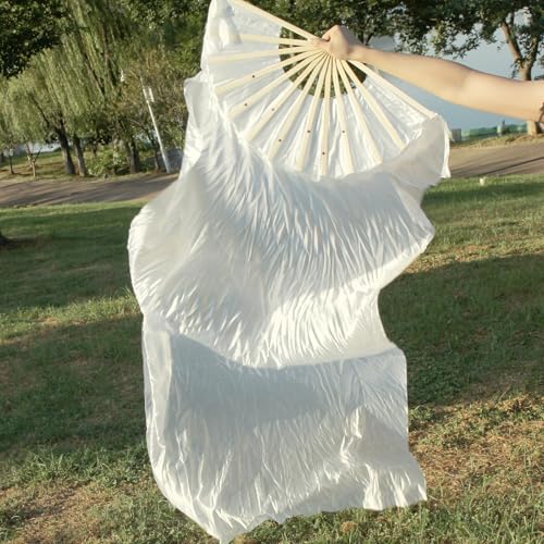 Faux Silk Belly Dance Fan Veil - Handmade Bamboo - White