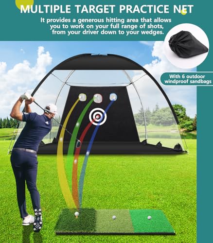 10x7FT Golf Practice Net with Tri-Turf Mat - All-Season