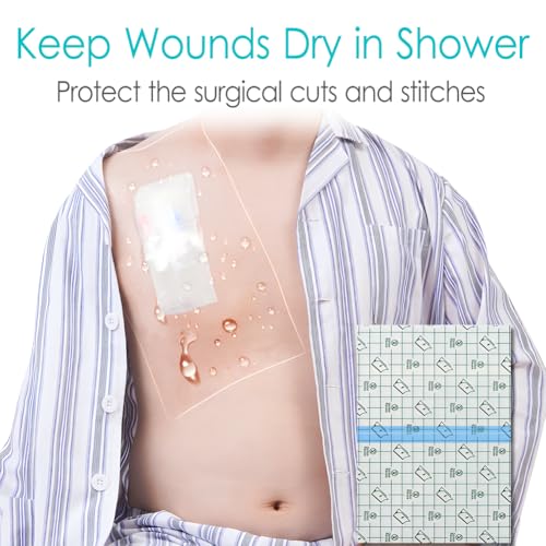 GoToHere 12x14 Inch Waterproof Wound Shower Cover - Latex-Free, Transparent Dressing (Pack of 14)