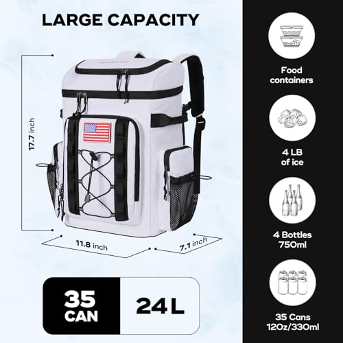 Maelstrom 35 Can Insulated Soft Cooler Backpack - White, Leakproof, 16-Hour Cold