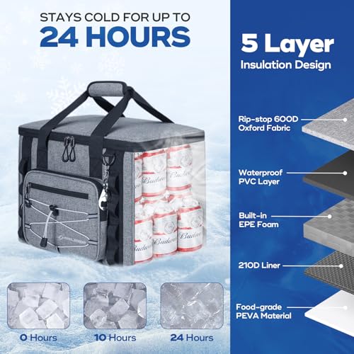 30 Can Soft Cooler Bag - Leakproof Insulated Ice Chest for Camping