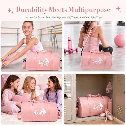 KUIRAN Pink Small Dance Bag 8L Duffle Tote with Shoulder Strap for Ballet, Gym, Travel