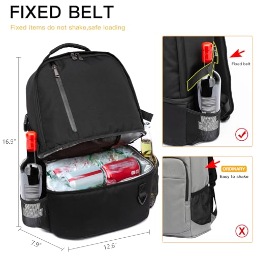 TUGUAN Insulated Dual Compartment Cooler Backpack for 16 Cans - Black 8901