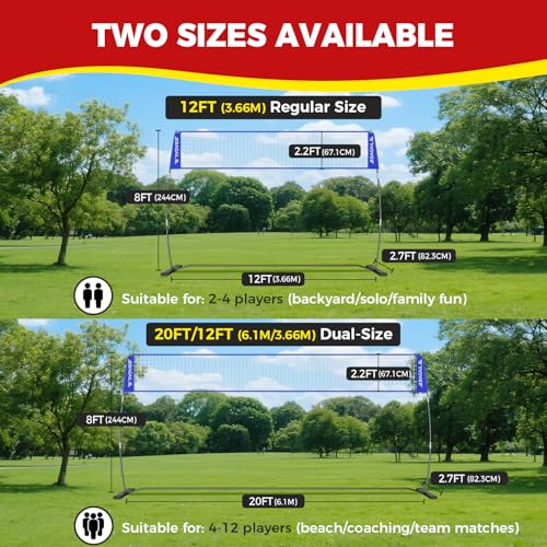 12ft Portable Volleyball Net - Adjustable Height, Freestanding, Blue