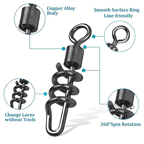 Fishing Swivels Snaps - 40pcs Stainless Steel Corkscrew Swivels 4#